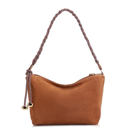 Bolsas De Ombro Cordão - Couro Camurça/Couro Marrom
