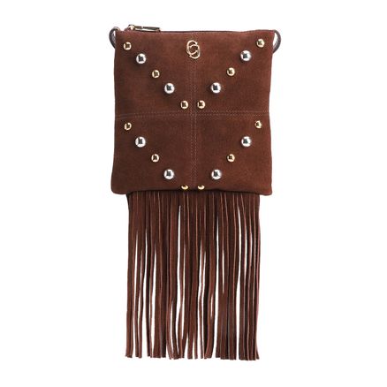 Bolsa Transversal Franjas - Couro Camurça/Couro Marrom Escuro