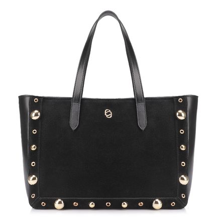 Bolsa Tote Esferas - Couro Camurça/Couro Preto