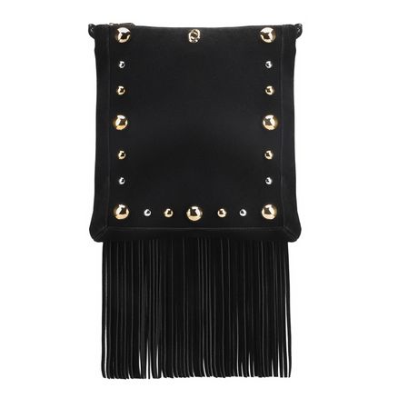 Bolsa Transversal Franjas - Couro Camurça/Couro Preto