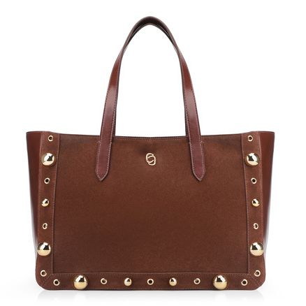 Bolsa Tote Esferas - Couro Camurça/Couro Marrom Escuro