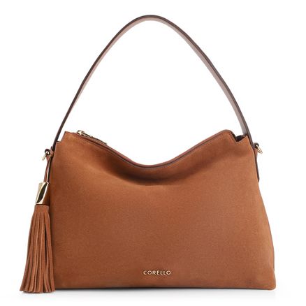Bolsa Hobo - Couro Camurça/Couro Marrom Claro