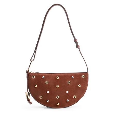 Bolsa De Ombro Aplicações - Couro Camurça/Couro Marrom Escuro