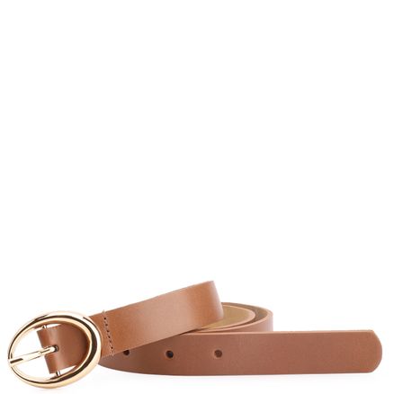 Cinto Fivela Oval - Couro Marrom Claro