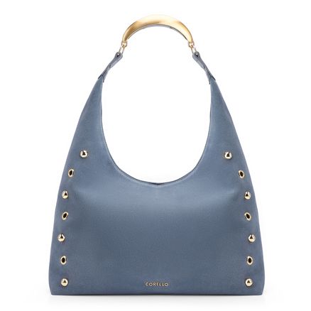 Bolsa Hobo Apliações - Couro Camurça/Couro Azul