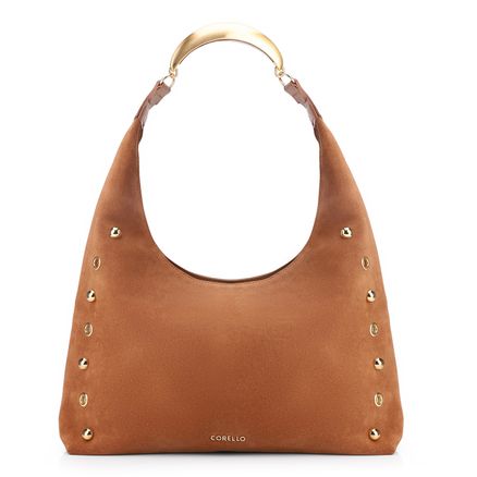 Bolsa Hobo Apliações - Couro Camurça/Couro Marrom