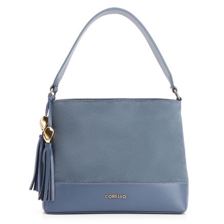 Bolsa De Ombro Bucket - Couro Camurça/Couro Azul