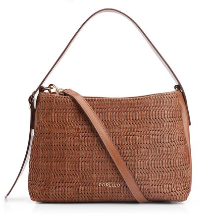 Bolsa De Mão - Couro Marrom/Alt Tramado Marrom Claro