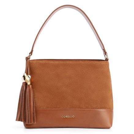 Bolsa De Ombro Bucket - Couro Camurça/Couro Marrom