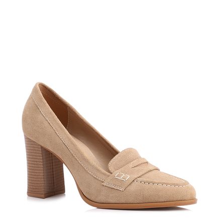 Mocassim Salto - Couro Camurça Bege