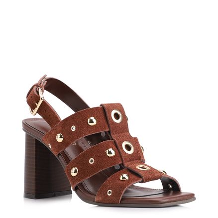 Sandália Aplicações - Couro Camurça Marrom Escuro