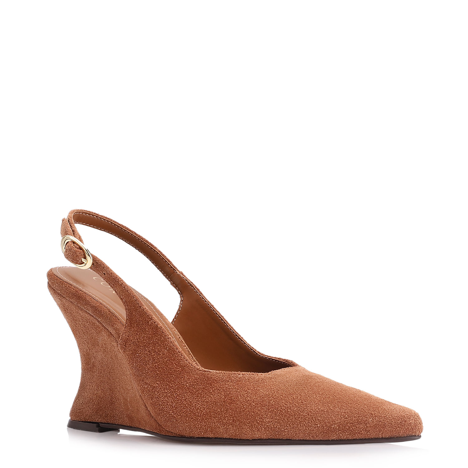 Scarpin Lojas Leader Sapatos Scarpin Anabela Couro Camurça Marrom