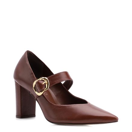 Scarpin Fivela - Couro Marrom