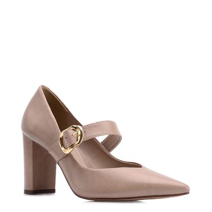 Scarpin Fivela - Couro Bege