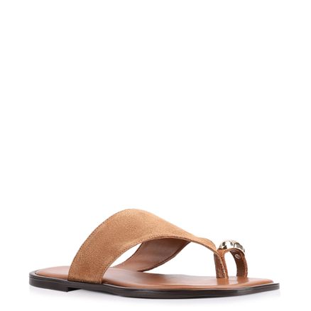 Rasteirinha Toe Ring - Couro Camurça Marrom Claro