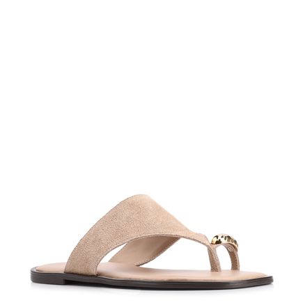 Rasteirinha Toe Ring - Couro Camurça Bege