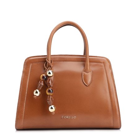 Bolsa Tote Bag Charm - Couro Marrom Claro