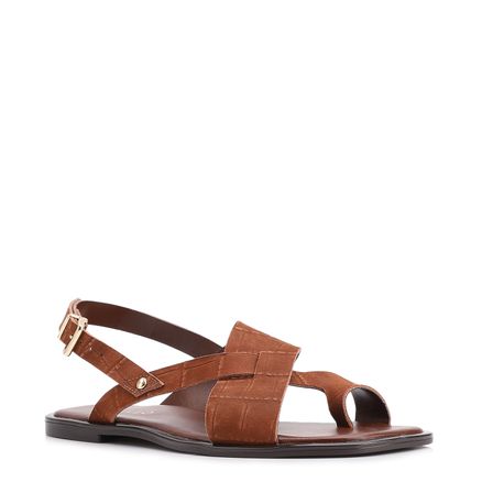 Rasteirinha - Couro Nobuck Croco Marrom