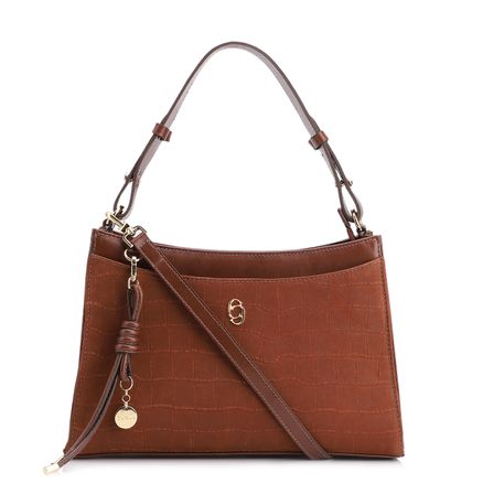 Bolsa De Ombro - Couro Nobuck Croco/Couro Marrom