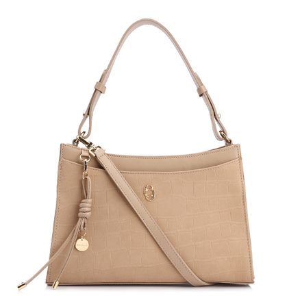 Bolsa De Ombro - Couro Nobuck Croco/Couro Bege