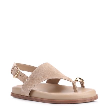 Papete Toe Ring - Couro Camurça Bege