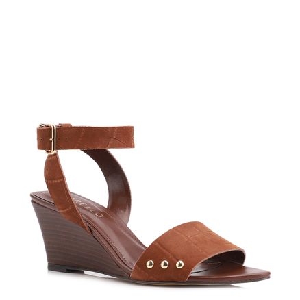 Sandália Anabela - Couro Nobuck Croco Marrom