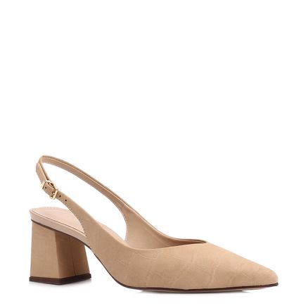 Scarpin - Couro Nobuck Croco Bege