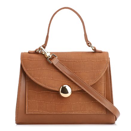Bolsa Tote - Couro Nobuck Croco/Couro Marrom Claro