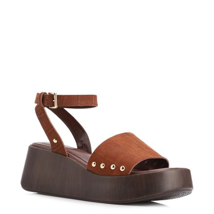 Sandália Plataforma - Couro Nobuck Croco Marrom