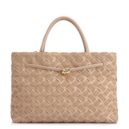 Bolsa Tote Tressê - Couro Camurça/Couro Bege