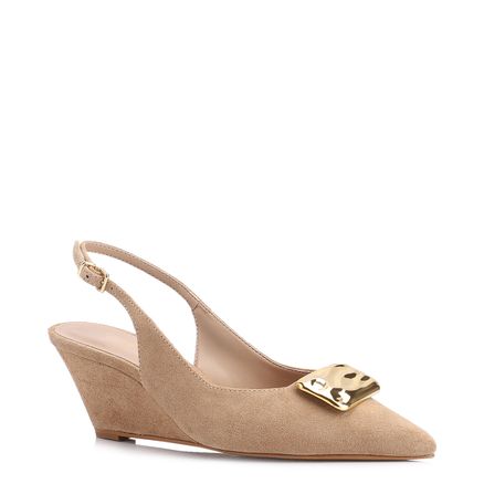 Scarpin Anabela - Couro Camurça Bege