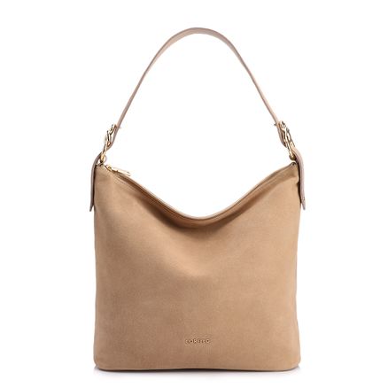 Bolsa Hobo - Couro Camurça/Couro Bege