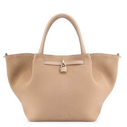 Bolsa Tote Cadeado - Couro Camurça/Couro Bege