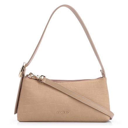 Bolsa De Ombro - Couro Nobuck Croco/Couro Bege