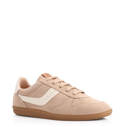 Tênis - Couro Camurça Bege/Couro Off White