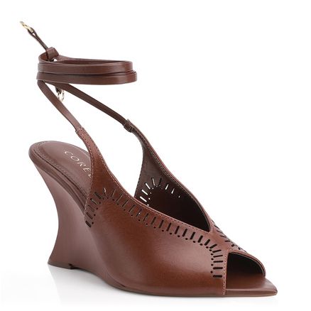 Sandália Anabela Laser Cut - Couro Marrom
