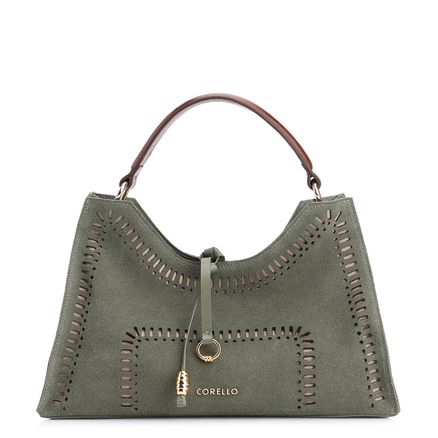 Bolsa De Mão Laser Cut - Couro Camurça/Couro Verde