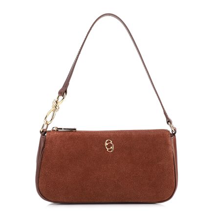 Bolsa De Ombro - Couro Camurça/Couro Marrom Escuro