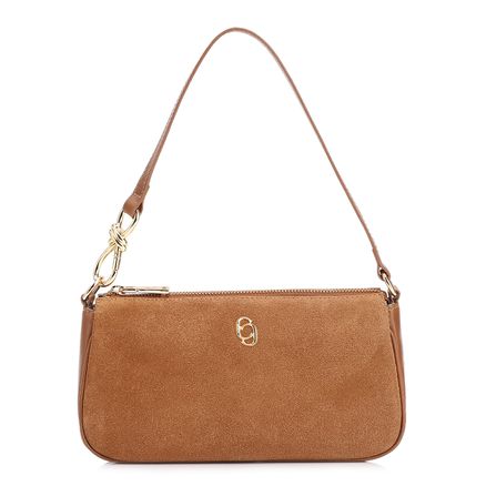 Bolsa De Ombro - Couro Camurça/Couro Marrom Claro