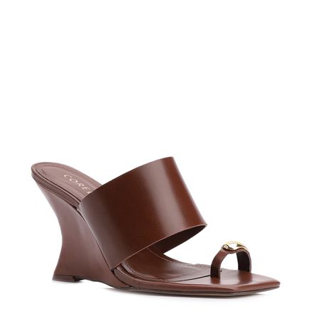 Mule Anabela Toe Ring - Couro Marrom