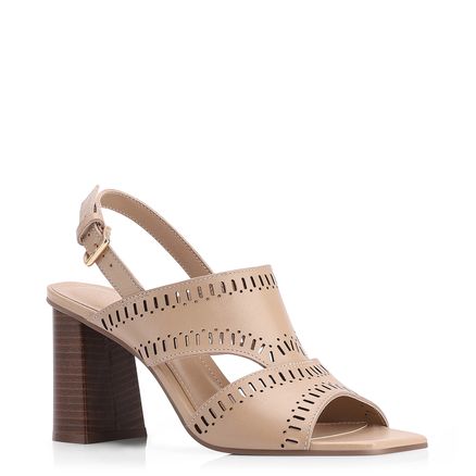 Sandália Laser Cut - Couro Bege