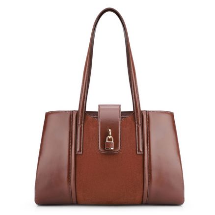 Bolsa Tote Cadeado - Couro Camurça/Couro Marrom Escuro