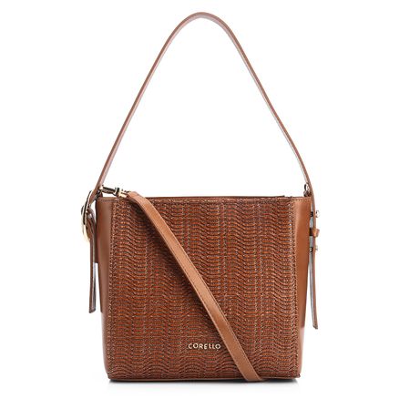 Bolsa De Ombro Fivela - Couro Marrom/Alt Tramado Marrom