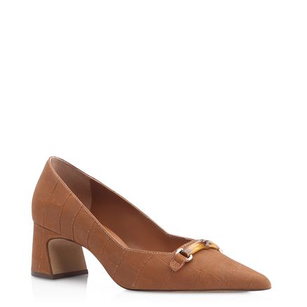 Scarpin Bambu - Couro Nobuck Croco Marrom