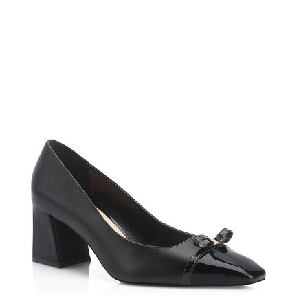 Scarpin Laço - Couro Preto/Verniz Preto