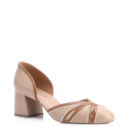 Scarpin - Couro Bege/Marrom/Off White