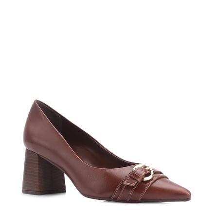 Scarpin Fivela - Couro Marrom