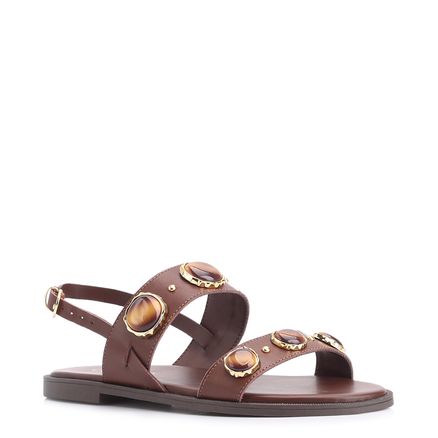 Rasteirinha Pedras - Couro Marrom