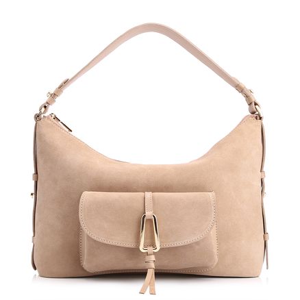 Bolsa Hobo - Couro Camurça/Couro Bege