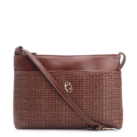 Bolsa Transversal - Couro Marrom/Alt Tramado Marrom